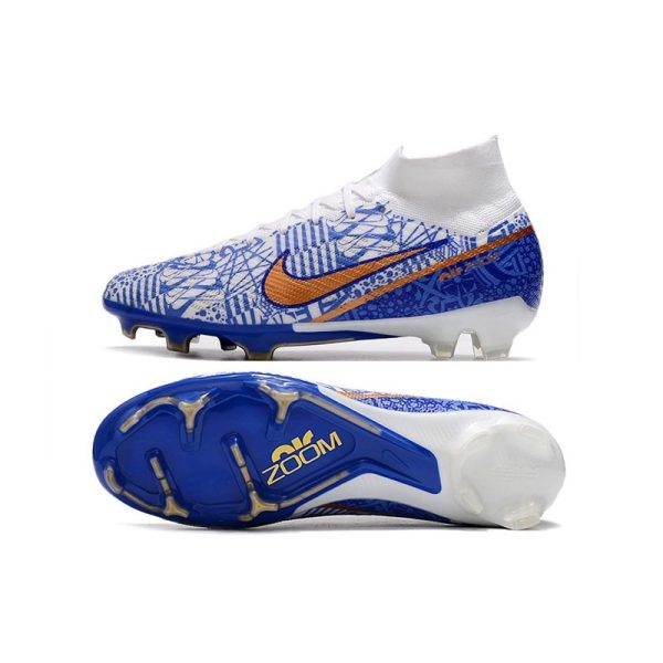 Nike Zoom Mercurial Superfly 9 Elite FG Chaussure Blanc Bleu Or