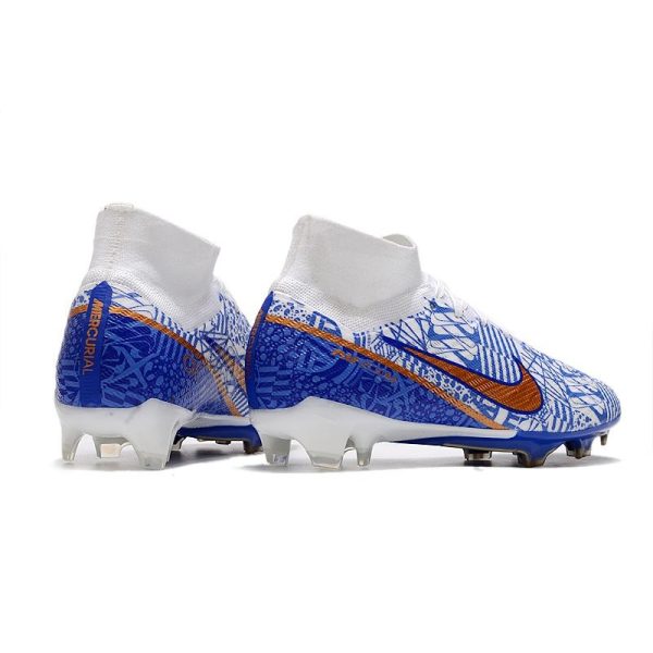 Nike Zoom Mercurial Superfly 9 Elite FG Chaussure Blanc Bleu Or