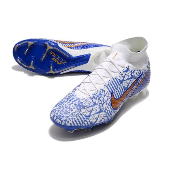 Nike Zoom Mercurial Superfly 9 Elite FG Chaussure Blanc Bleu Or