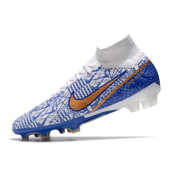 Nike Zoom Mercurial Superfly 9 Elite FG Chaussure Blanc Bleu Or