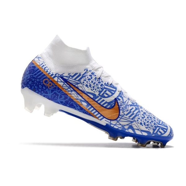 Nike Zoom Mercurial Superfly 9 Elite FG Chaussure Blanc Bleu Or