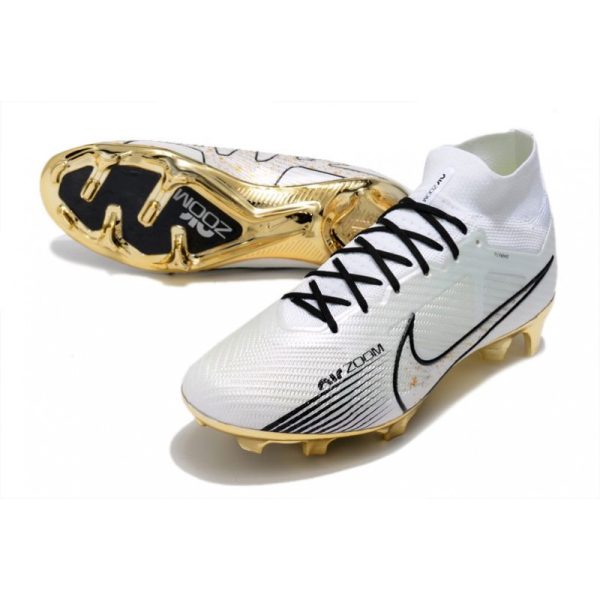 Nike Zoom Mercurial Superfly 9 Elite FG Chaussure Blanc Or