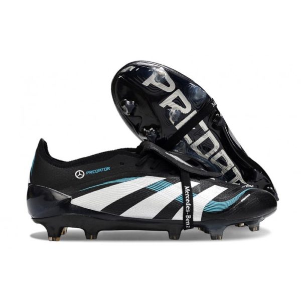 Chaussures de foot adidas Predator Elite Foldover Tongue FG Noir Blanc Bleu