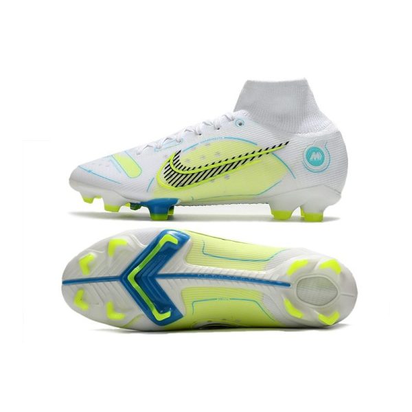 Nike Mercurial Superfly 8 Elite FG Homme Blanc Bleu Jaune