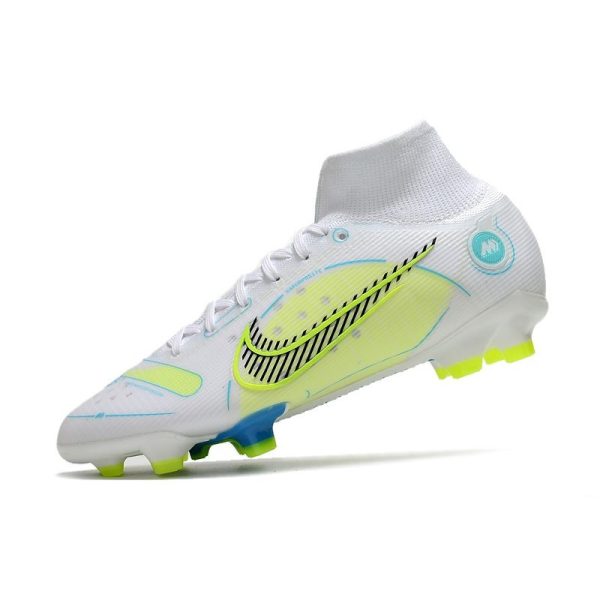 Nike Mercurial Superfly 8 Elite FG Homme Blanc Bleu Jaune