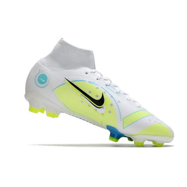 Nike Mercurial Superfly 8 Elite FG Homme Blanc Bleu Jaune