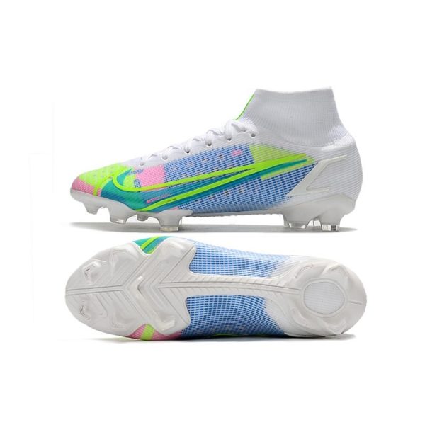 Nike Mercurial Superfly 8 Elite FG Homme Blanc Bleu Vert