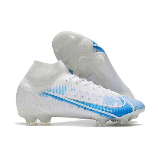 Nike Mercurial Superfly VIII Elite FG Crampon Blanc Bleu