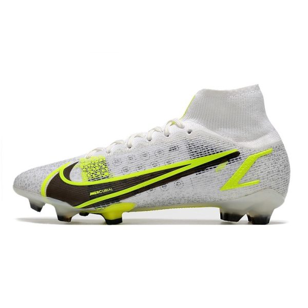 Nike Mercurial Superfly VIII Elite FG Crampon Blanc Noir Métallique Argent Volt
