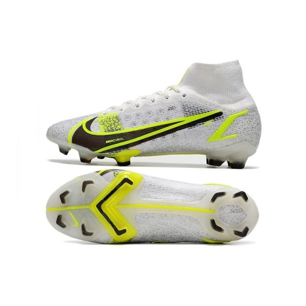 Nike Mercurial Superfly VIII Elite FG Crampon Blanc Noir Métallique Argent Volt