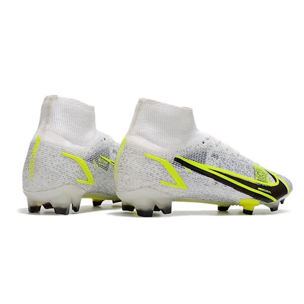 Nike Mercurial Superfly VIII Elite FG Crampon Blanc Noir Métallique Argent Volt