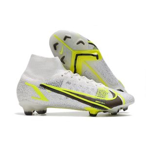 Nike Mercurial Superfly VIII Elite FG Crampon Blanc Noir Métallique Argent Volt