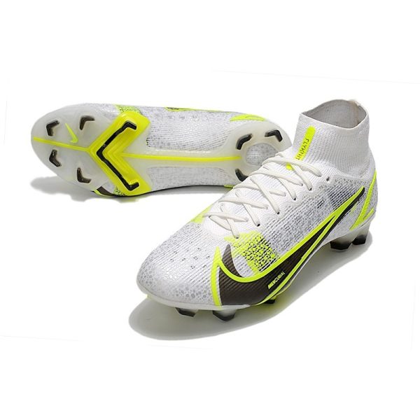Nike Mercurial Superfly VIII Elite FG Crampon Blanc Noir Métallique Argent Volt