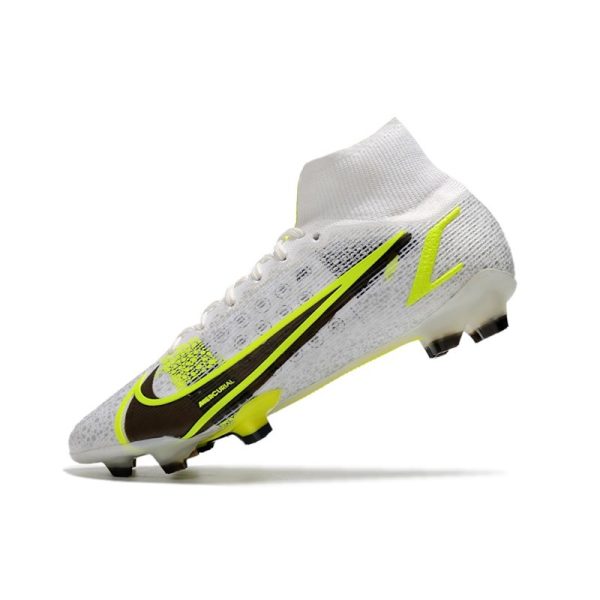 Nike Mercurial Superfly VIII Elite FG Crampon Blanc Noir Métallique Argent Volt