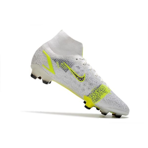 Nike Mercurial Superfly VIII Elite FG Crampon Blanc Noir Métallique Argent Volt