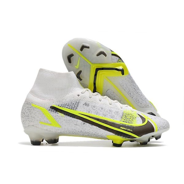 Nike Mercurial Superfly VIII Elite FG Crampon Blanc Noir Métallique Argent Volt