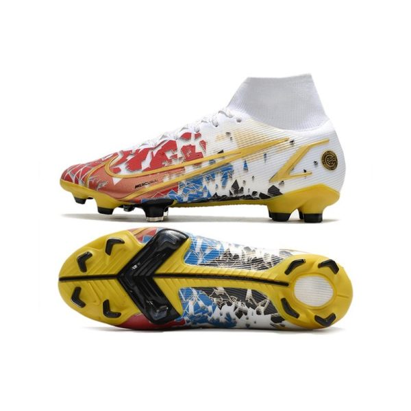 Nike Mercurial Superfly VIII Elite FG Crampon Blanc Or Rouge