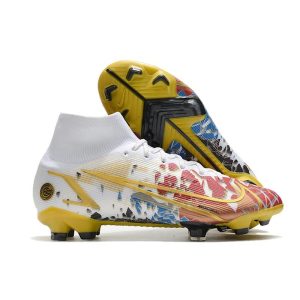 Nike Mercurial Superfly VIII Elite FG Crampon Blanc Or Rouge