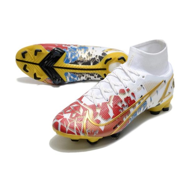 Nike Mercurial Superfly VIII Elite FG Crampon Blanc Or Rouge