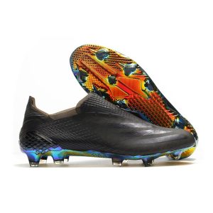 Chaussure de foot adidas X Ghosted + FG Superstealth - Noir Bleu cyan