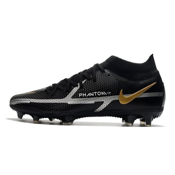 Chaussures Nike Phantom GT2 Elite DF FG Noir Gris Foncé Métallique Or Métallique
