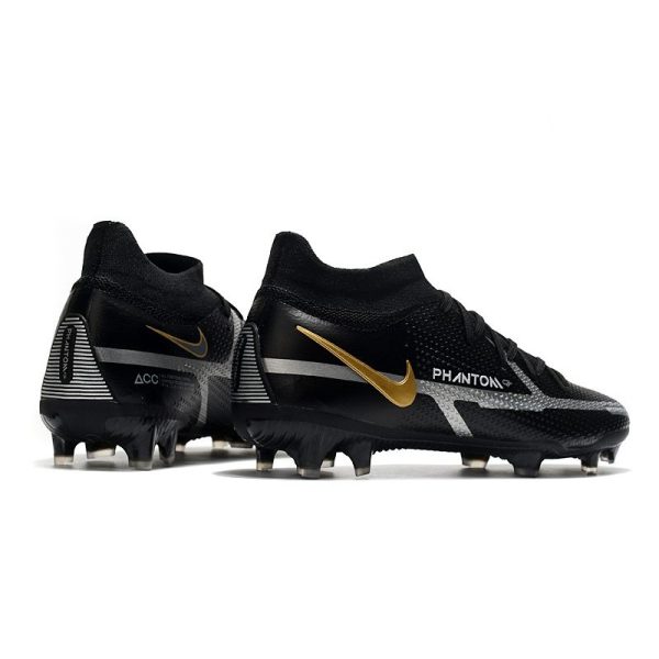 Chaussures Nike Phantom GT2 Elite DF FG Noir Gris Foncé Métallique Or Métallique