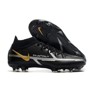 Chaussures Nike Phantom GT2 Elite DF FG Noir Gris Foncé Métallique Or Métallique