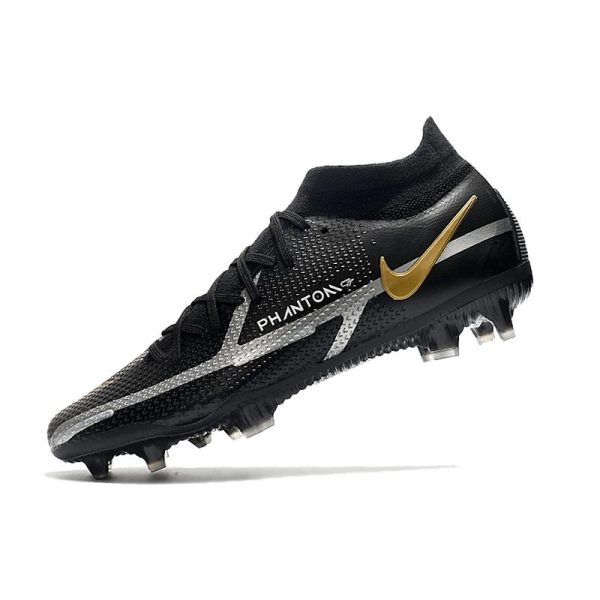 Chaussures Nike Phantom GT2 Elite DF FG Noir Gris Foncé Métallique Or Métallique