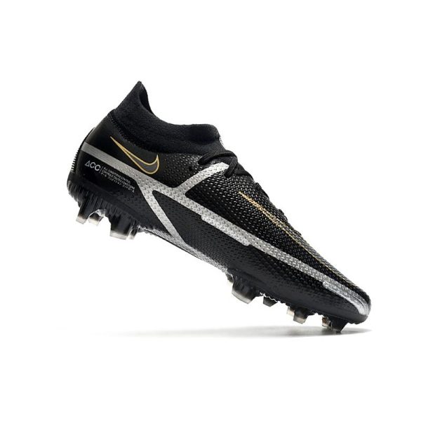 Chaussures Nike Phantom GT2 Elite DF FG Noir Gris Foncé Métallique Or Métallique