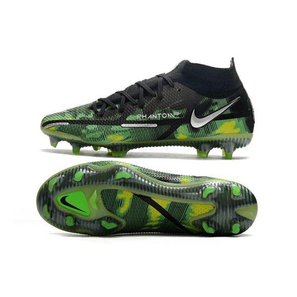 Chaussures Nike Phantom GT2 Elite DF FG Noir Platine Métallique Vert Strike
