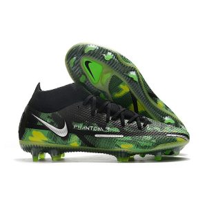 Chaussures Nike Phantom GT2 Elite DF FG Noir Platine Métallique Vert Strike