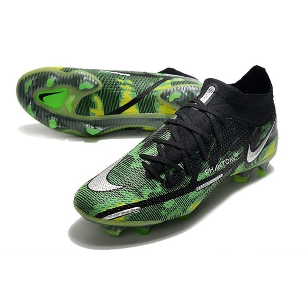 Chaussures Nike Phantom GT2 Elite DF FG Noir Platine Métallique Vert Strike