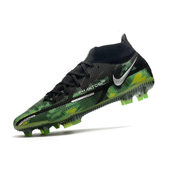 Chaussures Nike Phantom GT2 Elite DF FG Noir Platine Métallique Vert Strike