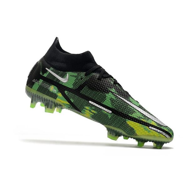 Chaussures Nike Phantom GT2 Elite DF FG Noir Platine Métallique Vert Strike