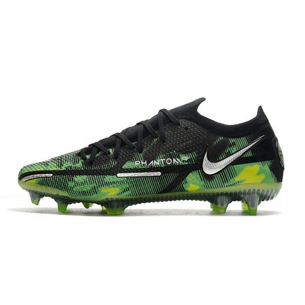 Crampon Nike Phantom GT2 Elite FG Noir Platine Métallique Vert Strike