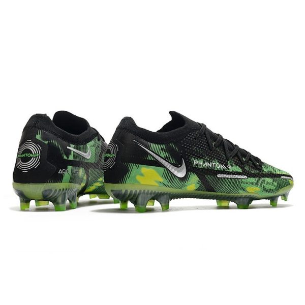 Crampon Nike Phantom GT2 Elite FG Noir Platine Métallique Vert Strike