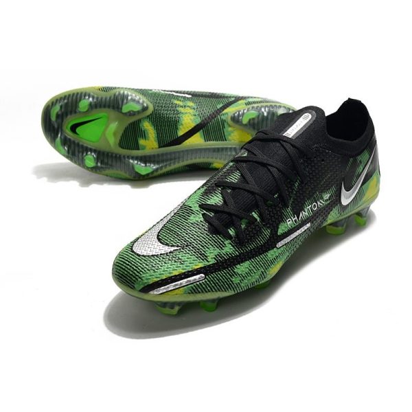 Crampon Nike Phantom GT2 Elite FG Noir Platine Métallique Vert Strike