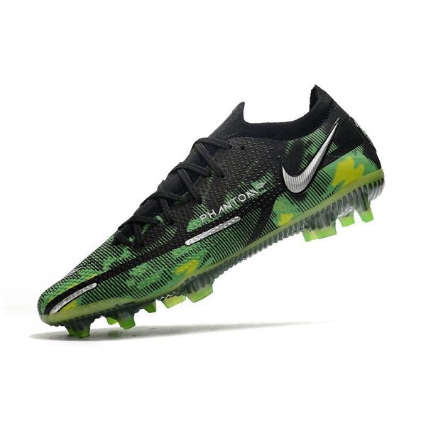 Crampon Nike Phantom GT2 Elite FG Noir Platine Métallique Vert Strike