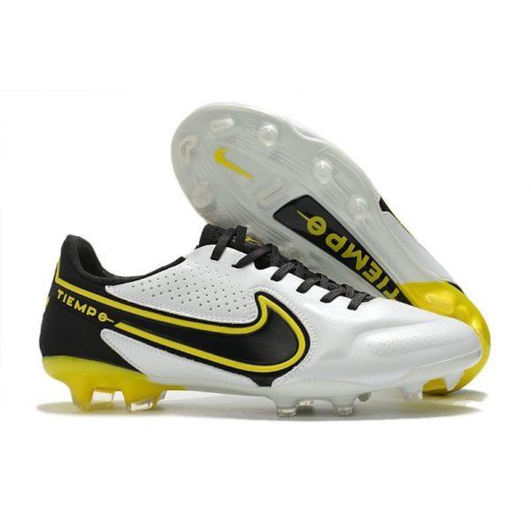 Nike Tiempo Legend 9 Elite Terrain sec Blanc Gris Foncé Noir Jaune Strike