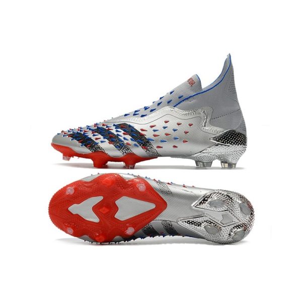 adidas Predator Freak + FG Crampons de Football Argent Métallique Noir Foncé Equipe Bleu