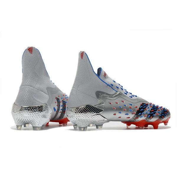 adidas Predator Freak + FG Crampons de Football Argent Métallique Noir Foncé Equipe Bleu