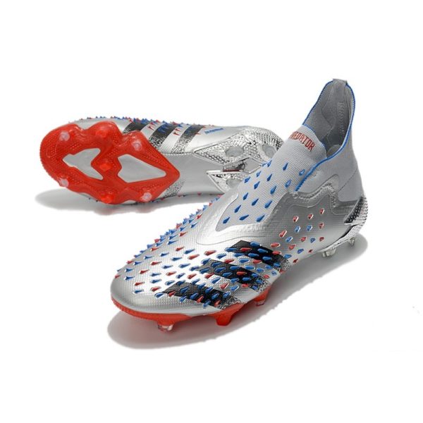 adidas Predator Freak + FG Crampons de Football Argent Métallique Noir Foncé Equipe Bleu