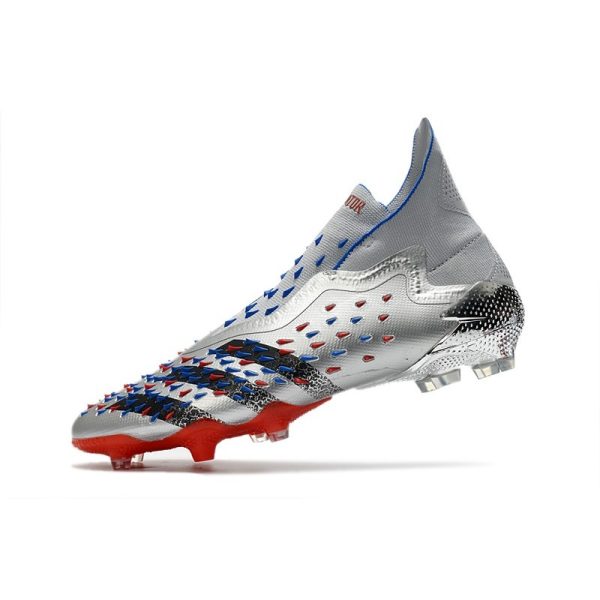 adidas Predator Freak + FG Crampons de Football Argent Métallique Noir Foncé Equipe Bleu