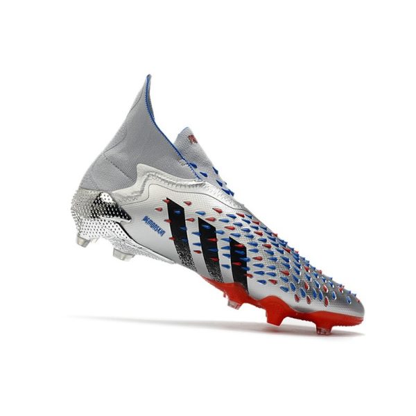 adidas Predator Freak + FG Crampons de Football Argent Métallique Noir Foncé Equipe Bleu