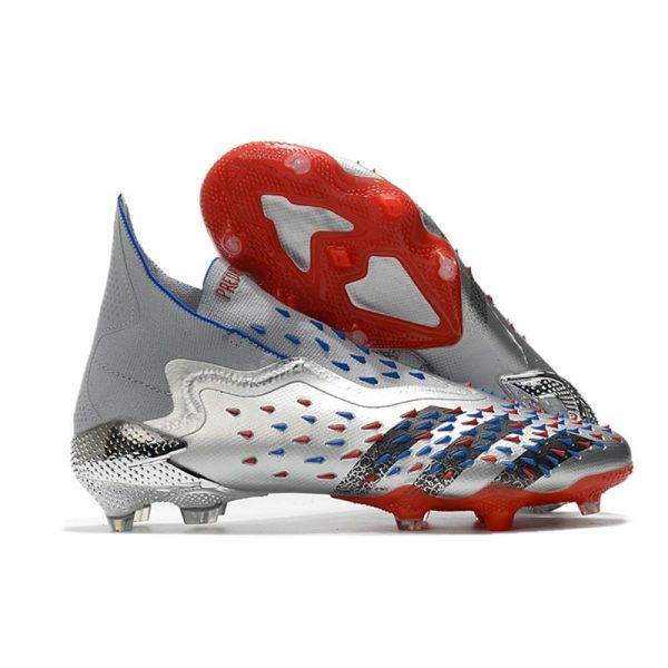 adidas Predator Freak + FG Crampons de Football Argent Métallique Noir Foncé Equipe Bleu
