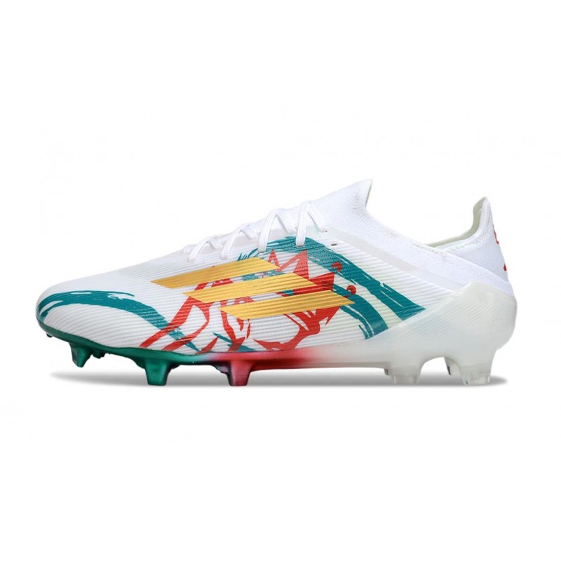 Chaussure Adidas F50 Elite FG Blanc Vert Or