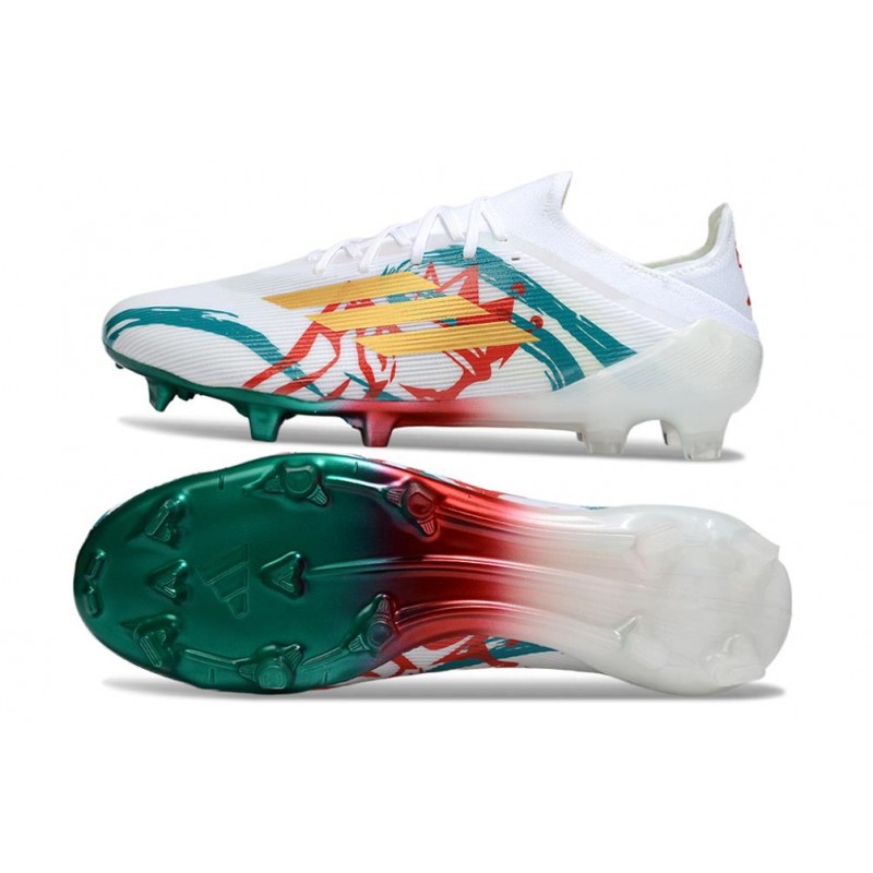Chaussure Adidas F50 Elite FG Blanc Vert Or
