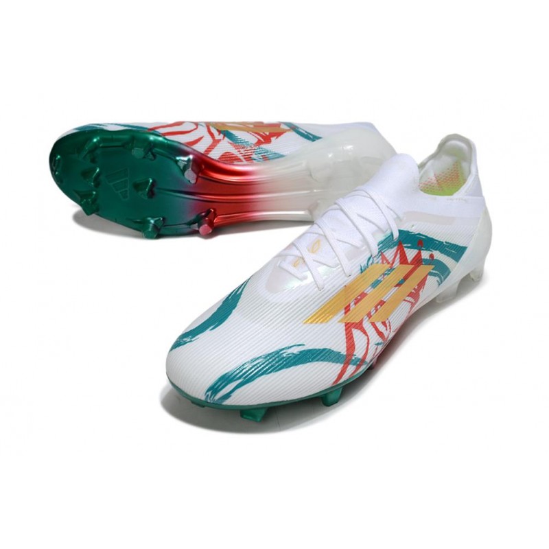 Chaussure Adidas F50 Elite FG Blanc Vert Or