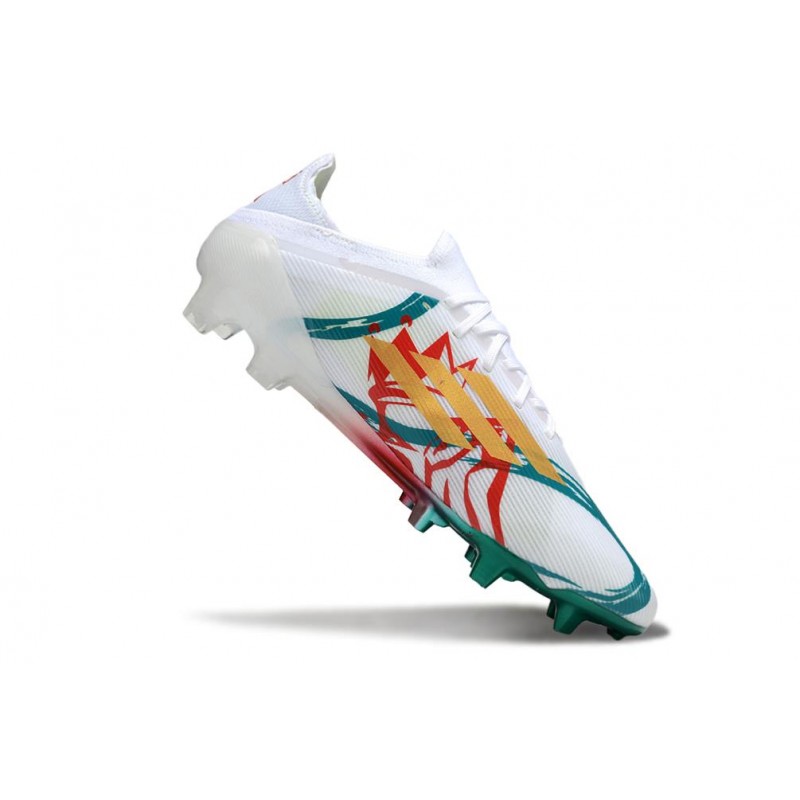 Chaussure Adidas F50 Elite FG Blanc Vert Or