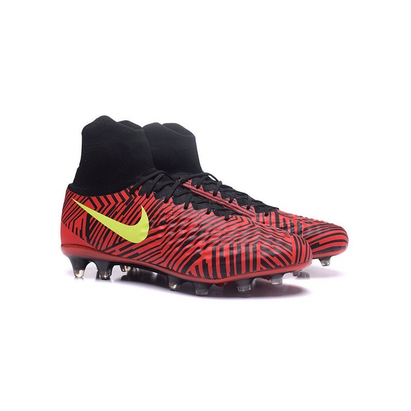 Nike Magista Obra II FG Chaussures de football Noir Rouge Jaune
